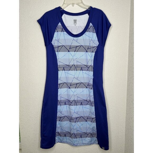 Title Nine Dress Small Blue Geometric Zip Pocket Golf Athletic Travel Stretch - Picture 1 of 12